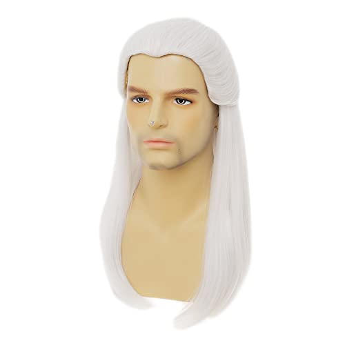 Dai Cloud White Straight Wig for Men Long Synthetic Cosplay Halloween Anime - Variation: White