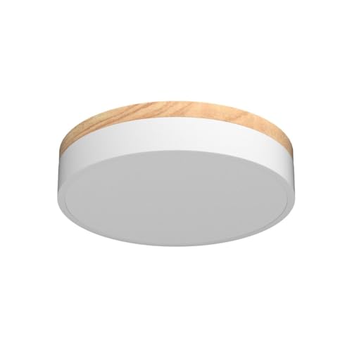 Dimmable Wooden LED Flush Mount Ceiling Light - White, 11.8 Inch, 5 Color Temps