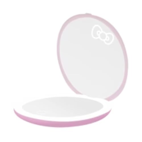 Impressions Vanity Hello Kitty Pretty Pink LED Compact Mirror for Women with 3X Magnification, Pretty Pink Artwork Travel Makeup Mirror with Adjustable Brightness, Touch Sensor with Dimming Function