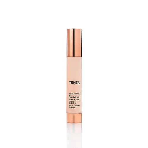 YENSA Serum Foundation Makeup - Super Silk Full Coverage Foundation Enriched with Peptides, Vitamin C & Ferulic Acid to Help Reduce Fine Lines, Wrinkles & Dark Circles - Light 1 (1 oz)
