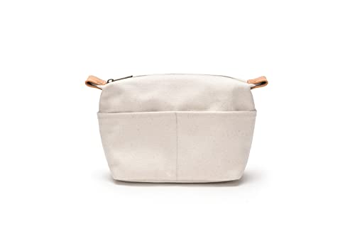Small Beige Cosmetic Travel Bag with Compartments - Cotton Canvas Women’s Purse Organizer