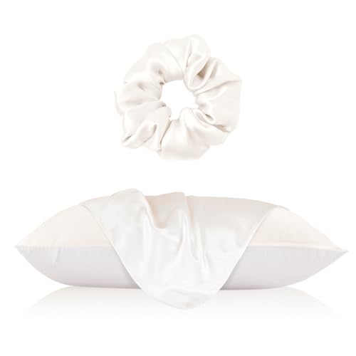 LILYSILK 100% 22MM Silk Hair Scrunchies for Sleeping & Hair Care, Natural Silk Pillowcase with Cotton Underside, 1PC, Ivory