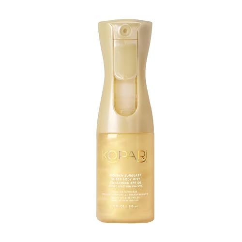 Kopari Golden SunGlaze SPF 50 Body Mist with Shimmering Oil - Hydrating & Brightening, Lightweight, Fast-Absorbing, Gold Variant
