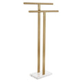 KOKOSIRI Champagne Bronze Standing Towel Rack with Marble Base, 2-Tier Bathroom Floor Towel Holder