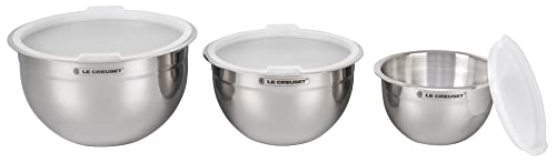 Mixing Bowls with Plastic Lids - Nested Stainless Steel Set of 3