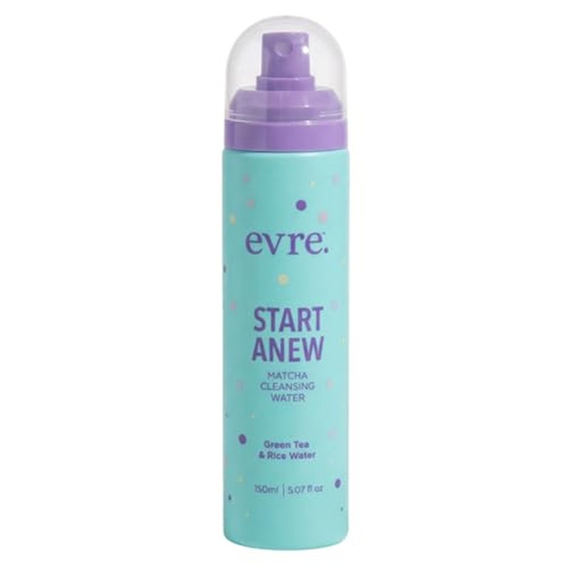 Evre Start Anew Teen Matcha Cleansing Water, Micellar Cleanser Makeup Remover Mist, Refresh, Balance & Calm Skin, Infused with Green Tea & Rice Water, For Sensitive & Teen Skin, 5.07 Fl Oz