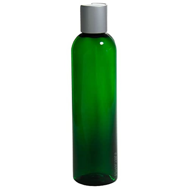 JUVITUS (6 pack) 8 oz Green Plastic PET Slim Bottles with Silver and White Disc Cap