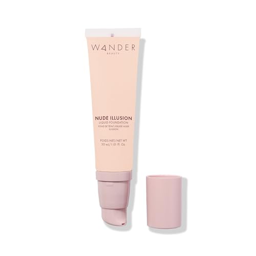 Wander Beauty Nude Illusion Liquid Foundation - Ivory Fair - Medium to Full Coverage Foundation - Natural Makeup with Vitamin E & Macadamia - Nude Skin Finish Blurs & Conceals - 1.01 fl oz