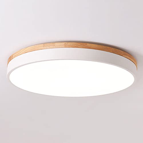 Yiisem Dimmable 15.8-inch Wooden LED Ceiling Light - White, Modern Flush Mount with Adjustable Brightness & 5 Color Temperatures