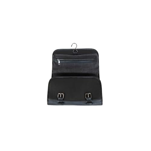Vetelli Leather Toiletry Bag for Men - Water Resistant, 2 Zippered Internal Pockets, 2 Snap-Fastened Internal Pockets, and Hanging Hook. (Black)