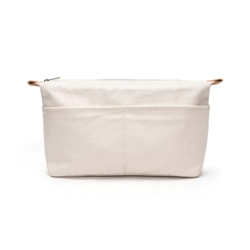 Large Beige Cotton Canvas Makeup & Travel Organizer Bag with Compartments