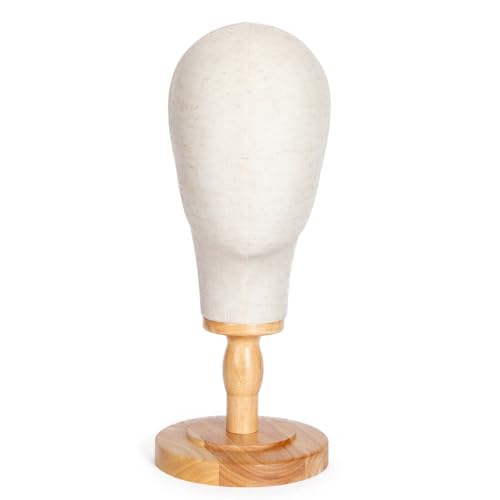White Wooden Mannequin Head Stand with Detachable Base and Canvas Wig Display Model W1
