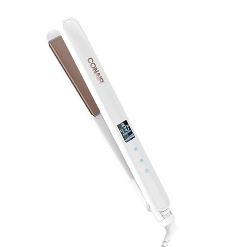 Conair Double Ceramic Flat Iron, 1-Inch Flat Iron, 5 Digital Temp Settings Up to 410¡ÆF, Extra-Long Plates, For All Hair Types and Textures, White