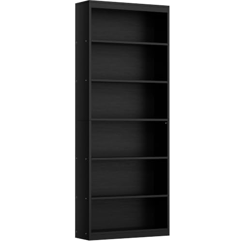 Shintenchi 6-Tier Tall Bookcase in Black, 23.6"W x 9.3"D x 70.9"H, Modern Industrial Shelving