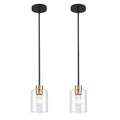 KLSS Black Brass Pendant Lights for Kitchen Island - 2 Pack, Clear Glass, 12 & 4 Inch Stems