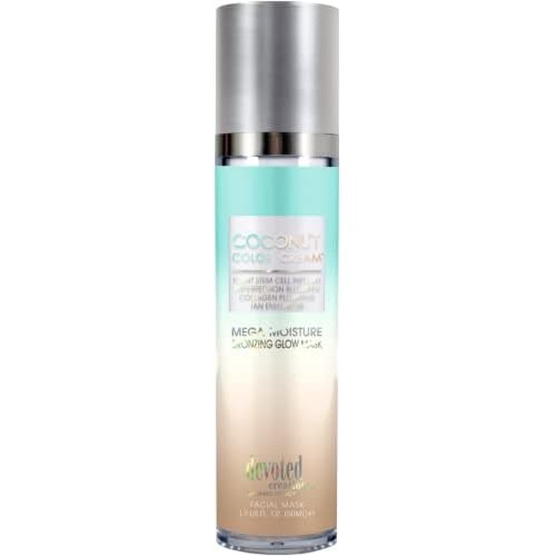Devoted Creations Coconut Color Cream Mega Moisture Bronzing Glow Facial Mask Plant Stem Cell Infused, Collagen Plumping, Imperfection Blurring, Pore Tightening, Skin Perfecting Tan Enhancer 1.7 oz.