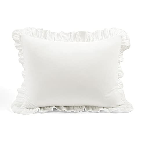 Twin XL Duvet Cover Set with Ruffled Border - White Cotton Bedding for Dorm & Teen Rooms