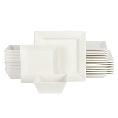 White Square Porcelain Dinnerware Set for 8 - Chip & Scratch Resistant, 24 Pieces