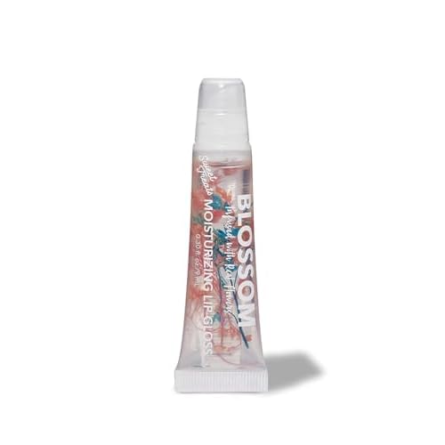 Blossom Lip Gloss Tubes, Cotton Candy Scented Thick Clear High Shine Moisturizing Flower Lip Gel with Nourishing Jojoba Seed Oil, Infused with Real Flowers, 0.3oz, Cotton Candy