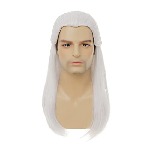 Dai Cloud White Straight Wig for Men Long Synthetic Cosplay Halloween Anime - Variation: White