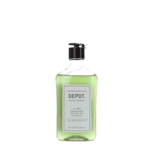DEPOT No. 406 Transparent Shaving Gel Brushless 200ml ? Precision Beard & Hairline Styling Gel with Aloe Vera, Sorbitol & Menthol for Smooth, Soothing, Hydrated Skin