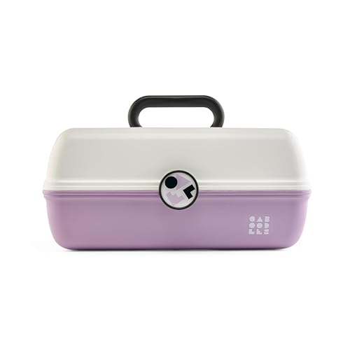 Caboodles School Spirit On-The-Go Girl Makeup Box - White Over Lavender, Travel Organizer with Mirror & Secure Latch