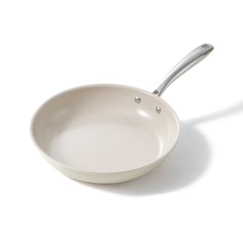 11-Inch Ceramic Non-Stick Frying Pan - Beige White, Fast Heat & Easy Clean
