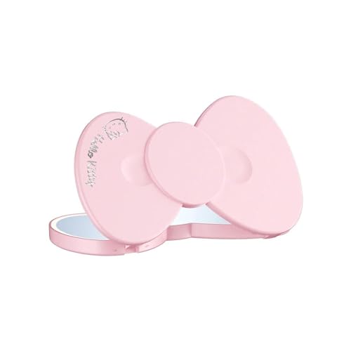 Impressions Vanity Hello Kitty Bow LED Compact Mirror, Double Sided Cute Travel Makeup Mirror, Soft Touch Button with Slide Down Auto Shut Off (Small)