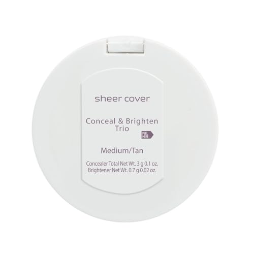 Sheer Cover Studio ? Conceal and Brighten Highlight Trio ? Two-Toned Concealers ? Shimmering Highlighter ? Medium/Tan Shade ? With FREE Concealer Brush ? 3 Grams