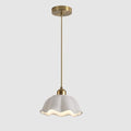 1-Light Modern White Ceramic Pendant Light with Gold Flower Accent - Adjustable Height