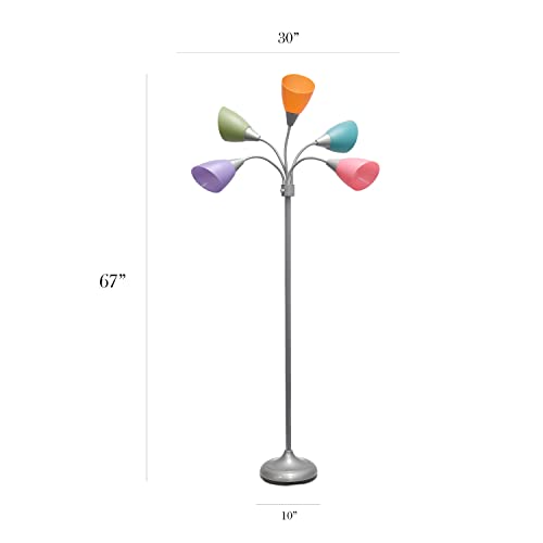 Simple Designs LF2006-SLM 67" Silver Multi-Head Medusa Floor Lamp with Colorful Shades for Kids & Living Room
