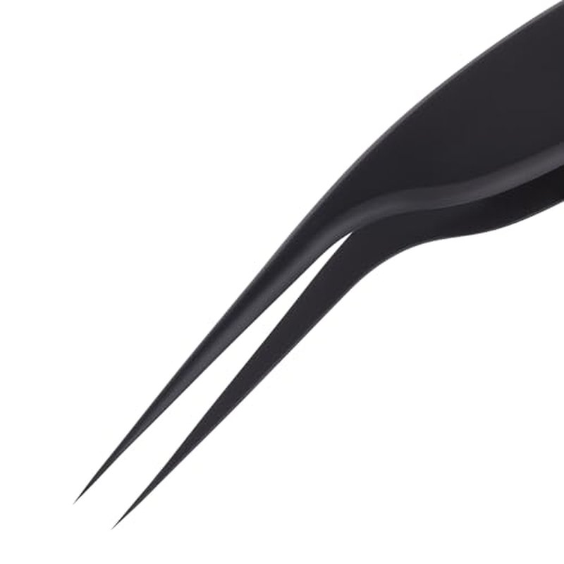 Lash Extension Tweezers, Professional Fiber Tip Lash Tweezer Set for Classic & Volume Lashes, High Precision Eyelash Tweezers Kit? Black Set of 2, Ideal for Lashes Artists