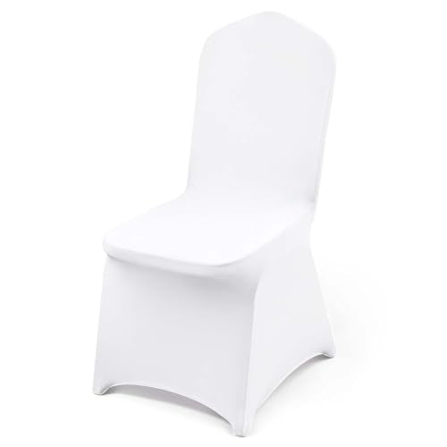 White Stretch Chair Covers 50 Pcs for Wedding & Banquet Dining Chairs - Elastic Slipcovers