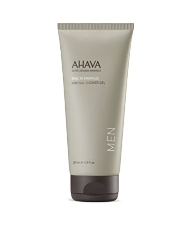 AHAVA Men's Mineral Shower Gel - Energizing, Soothing Skin Cleanser with Aloe Vera & Zinc - 6.8 Fl Oz