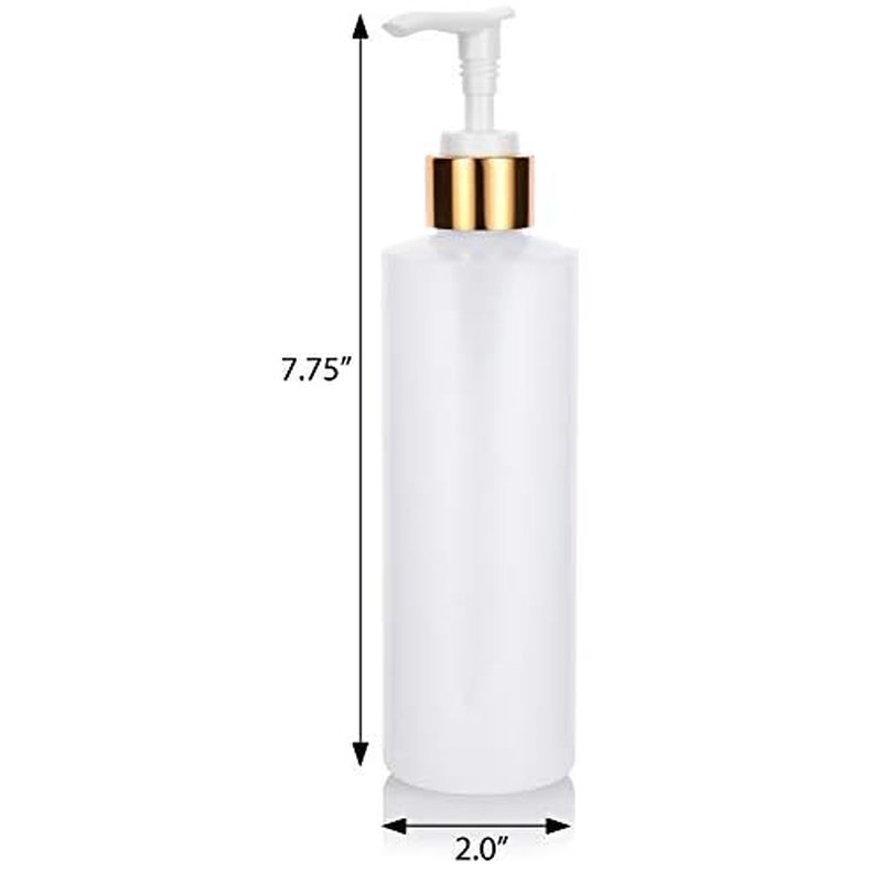 8 oz Clear Natural Refillable Plastic Squeeze Bottle with Gold Lotion Pump Dispenser (6 Pack)
