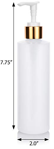 JUVITUS 8 oz Clear Refillable Plastic Squeeze Bottle with Gold Lotion Pump - 6 Pack