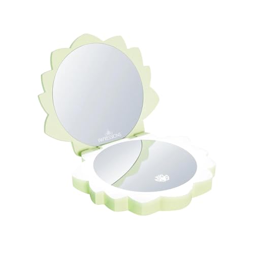 Impressions Vanity Tiana Lotus Portable LED Compact Mirror for Purse, Lighted Travel Makeup Mirror with 3X Magnification, Daylight LED Lighting, Adjustable Brightness and Soft Touch Sensor