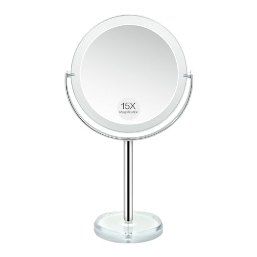 15X & 1X Magnifying Makeup Mirror with Stand - 7 Inch Tabletop Vanity Mirror for Bathroom & Bedroom