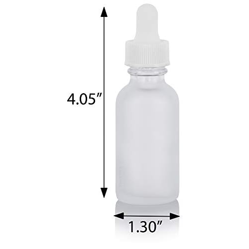 JUVITUS 1 oz / 30 ml Frosted Clear Glass Boston Round Empty Bottle with White Dropper Top Closure (12 Pack)