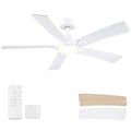 52 Inch White Ceiling Fan with Lights & Remote - Dual Color Blades, Downrod Model