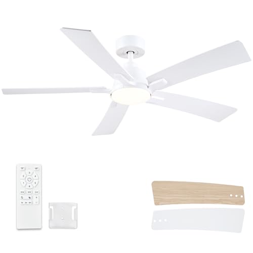 52 Inch White Ceiling Fan with Lights & Remote - Dual Color Blades, Downrod Model