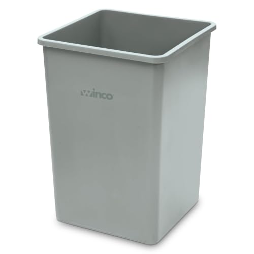 35 Gallon Heavy-Duty Square Plastic Trash Can - Gray Commercial Waste Bin