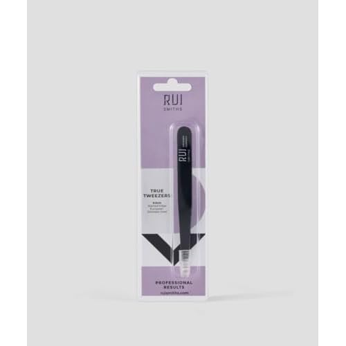 Rui Smiths Professional Slanted Tweezers | Precision German Stainless Steel Eyebrow Tweezers, Aligned Tips, Matte Black Finish