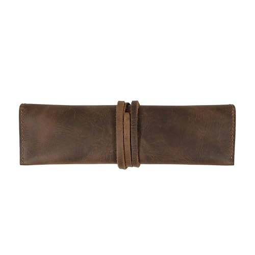 Heather's Rectangular Makeup Brush Organizer, Bourbon Brown Leather, Handmade, Drawstring Closure