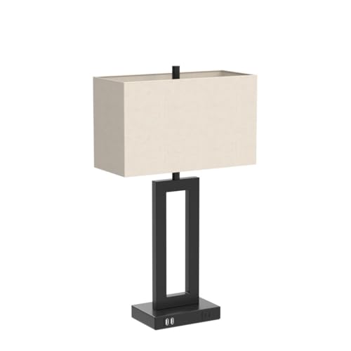 TOBUSA 22-Inch Beige Modern Nightstand Table Lamp Set with Dual USB Ports