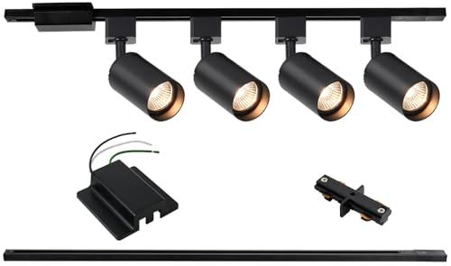 Black 4-Light LED Track Lighting Kit with 3.3FT H Track Rails & Floating Canopy