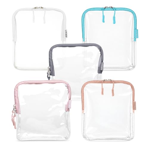 BORSALI TSA Approved Toiletry Bag 5 Pack - Rose Blue White Gray Taupe, 1L Clear