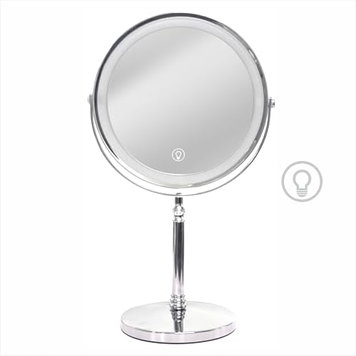 Makeup Mirror with Lights £¬8 Inch 1X/10X Rechargeable Double Sided Magnifying, 360¡Æ Rotation LED HD Mirror with 3 Colors£¬Brightness Adjustable, Gifts for Wowen & Men