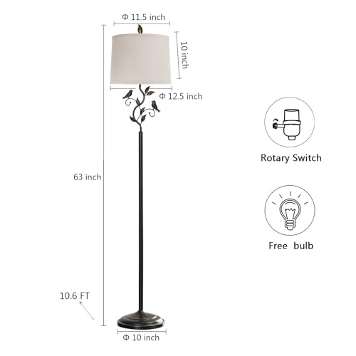 63-Inch Rustic Bird Leaf Floor Lamp - Bronze Finish for Living Room