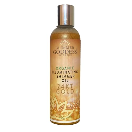 GLIMMER GODDESS Organic Illuminating Shimmer Body & Face Oil ? 24K Gold ? Hydrating Vegan Formula for Radiant Glow ? 4 oz